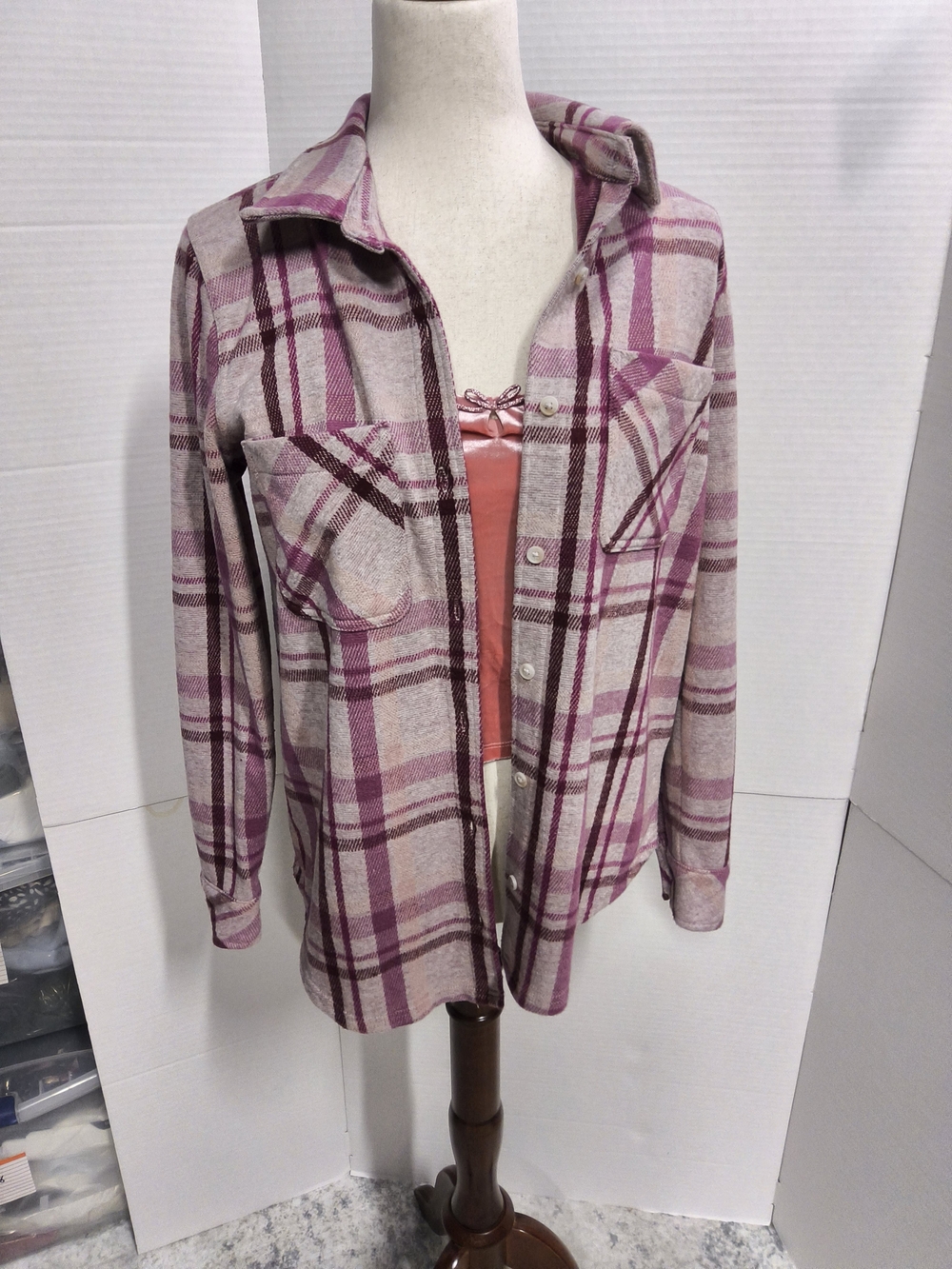 NWT Size SMALL Sonoma Pink Plaid Button-Down Shirt Shacket